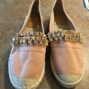 Pink studded espadrille flats